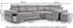 Narożnik z funkcją spania Umill L-kształtny z pojemnikami z barkiem i pufą kremowy sztruks lewostronny
