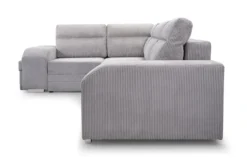 Narożnik z funkcją spania Umill L-kształtny z pojemnikami z barkiem i pufą szary sztruks lewostronny