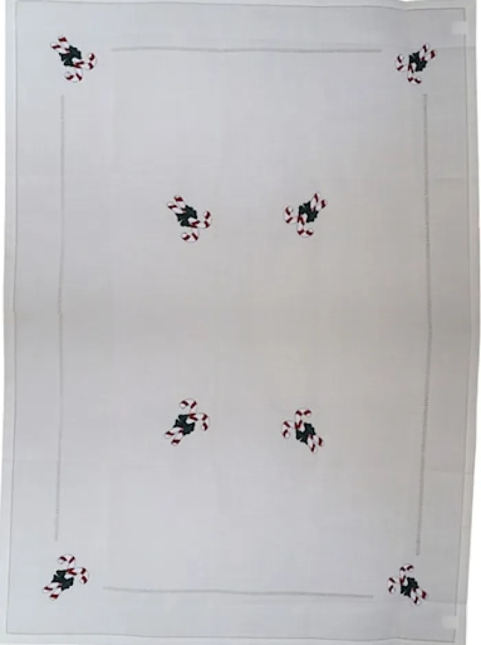 Obrus świąteczny Sidolle 180x140 cm biały z kolorowymi laskami
