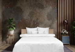 Pościel Damask w paski 200x160 cm z dwiema poszewkami na poduszkę 80x70 cm biała
