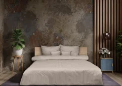 Pościel Damask w paski 200x160 cm z dwiema poszewkami na poduszkę 80x70 cm kaszmir