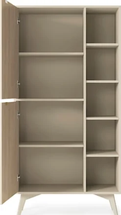Regał Favoria dwudrzwiowy 80 cm beżowy/jodełka scandi ze złotymi uchwytami
