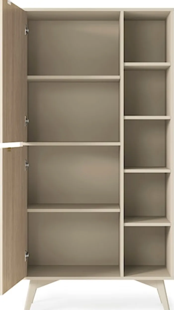 Regał Favoria dwudrzwiowy 80 cm beżowy/jodełka scandi ze złotymi uchwytami