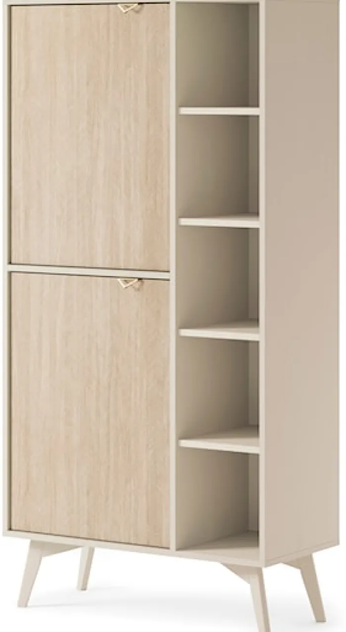 Regał Favoria dwudrzwiowy 80 cm beżowy/jodełka scandi ze złotymi uchwytami