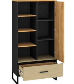 Regał młodzieżowy jednodrzwiowy Colt z półkami i szufladą 80 cm dąb craft/czarny/stal