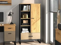 Regał młodzieżowy jednodrzwiowy Colt z półkami i szufladą 80 cm dąb craft/czarny/stal