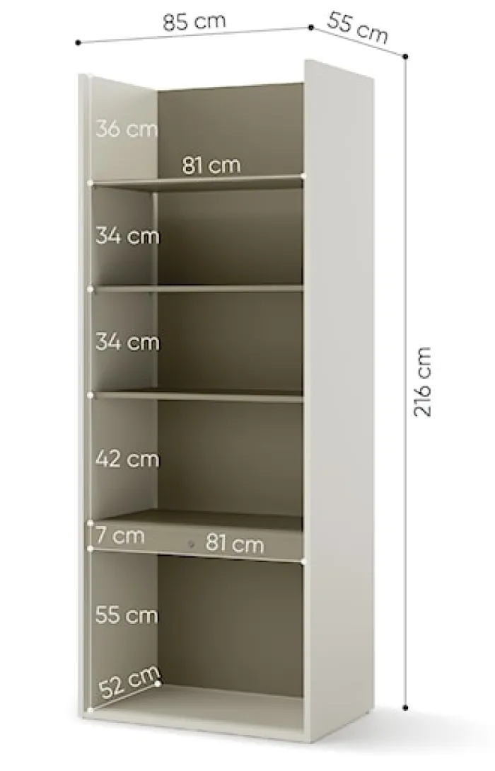 Regał młodzieżowy szeroki Woow z pięcioma półkami i oświetleniem 85 cm szampański/eukaliptus