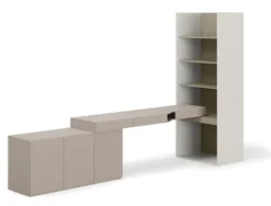 Regał młodzieżowy szeroki Woow z pięcioma półkami i oświetleniem 85 cm szampański/eukaliptus