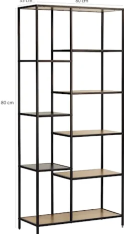 Regał otwarty Koneso 180 cm z dziewięcioma półkami dąb/czarny