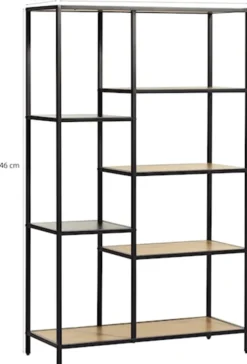 Regał otwarty Koneso 146 cm z siedmioma półkami dąb/czarny