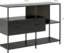 Regał Seaford 114 cm niski czarny z dwiema szufladami