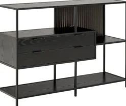 Regał Seaford 114 cm niski czarny z dwiema szufladami