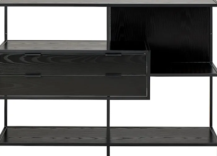Regał Seaford 114 cm niski czarny z dwiema szufladami