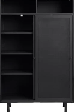 Regał Sonaves 140 cm metalowy z przesuwnymi drzwiami czarny