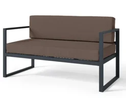 Sofa ogrodowa dwuosobowa Dywilly w tkaninie hydrofobowej br膮zowa/ czarny stela偶