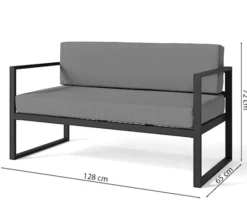 Sofa ogrodowa dwuosobowa Dywilly w tkaninie hydrofobowej szara/ czarny stelaż