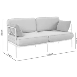 Sofa ogrodowa dwuosobowa Preggel 156 cm w tkaninie hydrofobowej be偶owa/ kremowy stela偶