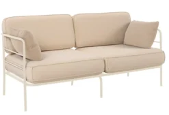 Sofa ogrodowa dwuosobowa Preggel 156 cm w tkaninie hydrofobowej beżowa/ kremowy stelaż