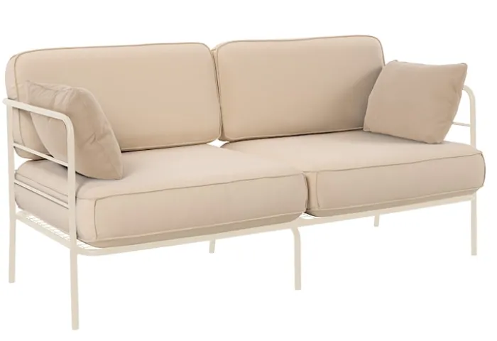 Sofa ogrodowa dwuosobowa Preggel 156 cm w tkaninie hydrofobowej beżowa/ kremowy stelaż