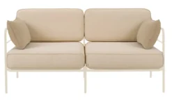 Sofa ogrodowa dwuosobowa Preggel 156 cm w tkaninie hydrofobowej beżowa/ kremowy stelaż