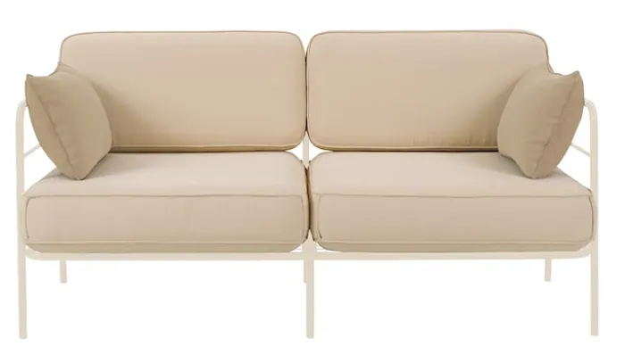 Sofa ogrodowa dwuosobowa Preggel 156 cm w tkaninie hydrofobowej beżowa/ kremowy stelaż