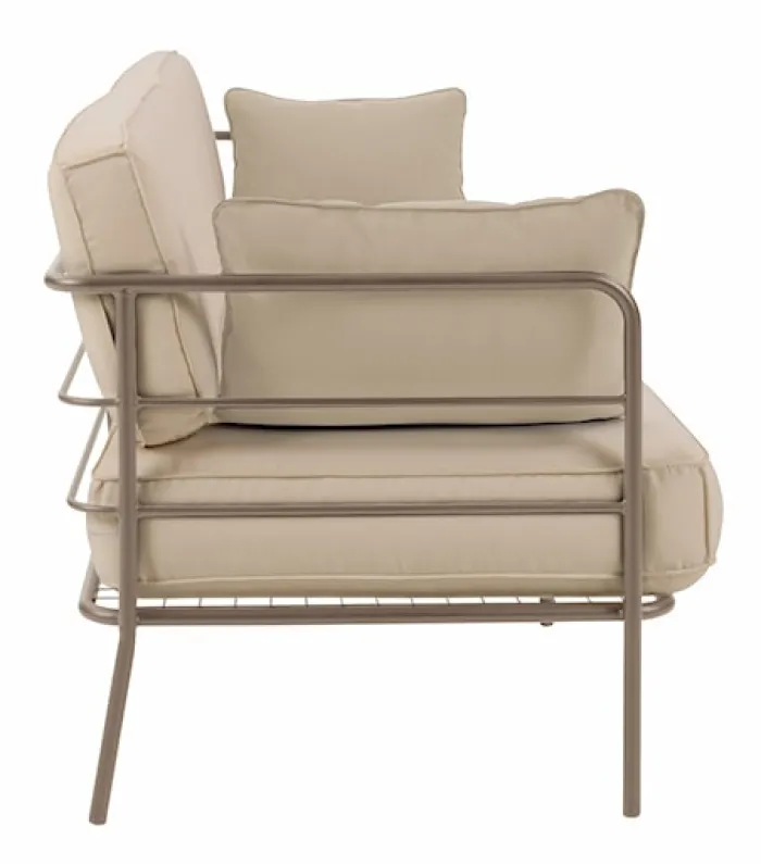 Sofa ogrodowa dwuosobowa Preggel 156 cm w tkaninie hydrofobowej beżowa/ beżowy stelaż