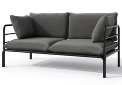 Sofa ogrodowa dwuosobowa Worcully w tkaninie hydrofobowej antracytowa/ czarny stelaż