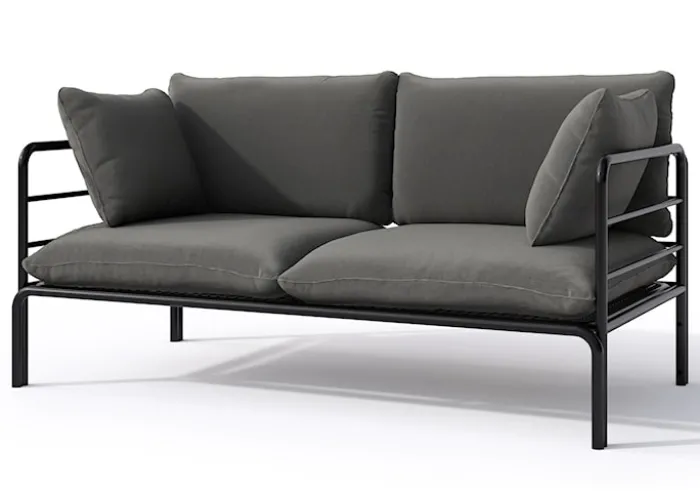 Sofa ogrodowa dwuosobowa Worcully w tkaninie hydrofobowej antracytowa/ czarny stelaż