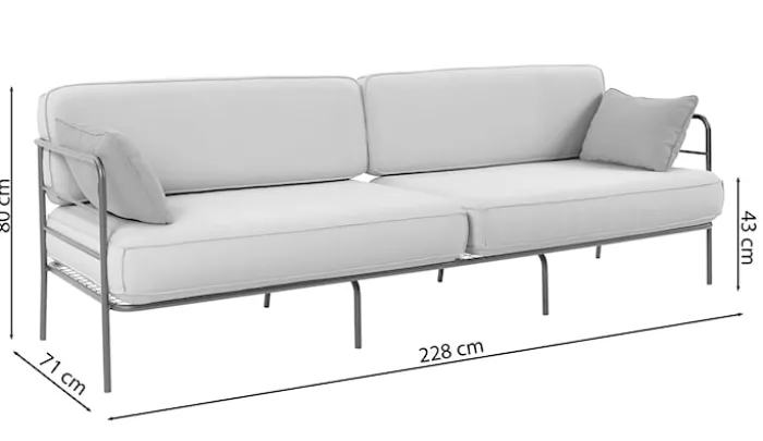 Sofa ogrodowa trzyosobowa Preggel w tkaninie hydrofobowej beżowa/ kremowy stelaż