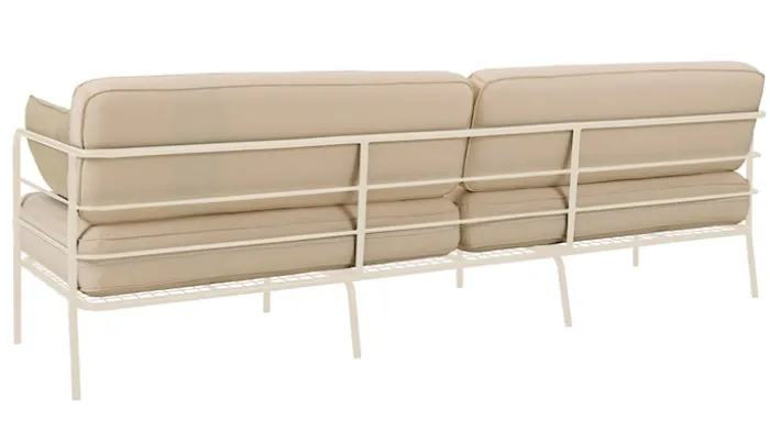 Sofa ogrodowa trzyosobowa Preggel w tkaninie hydrofobowej beżowa/ kremowy stelaż