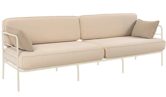 Sofa ogrodowa trzyosobowa Preggel w tkaninie hydrofobowej beżowa/ kremowy stelaż