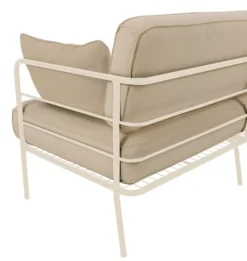 Sofa ogrodowa trzyosobowa Preggel w tkaninie hydrofobowej beżowa/ kremowy stelaż