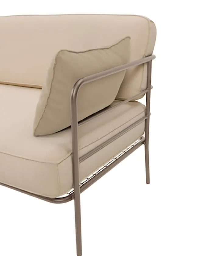 Sofa ogrodowa trzyosobowa Preggel w tkaninie hydrofobowej beżowa/ beżowy stelaż