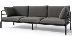 Sofa ogrodowa trzyosobowa Worcully w tkaninie hydrofobowej antracytowa/ czarny stelaż