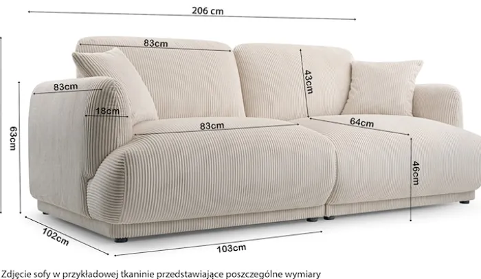Sofa trzyosobowa Chacco grafitowa sztruks