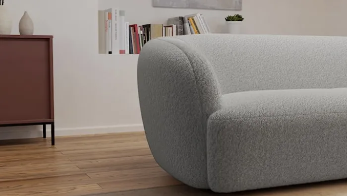 Sofa trzyosobowa Sabanitas jasnoszara w tkaninie boucle