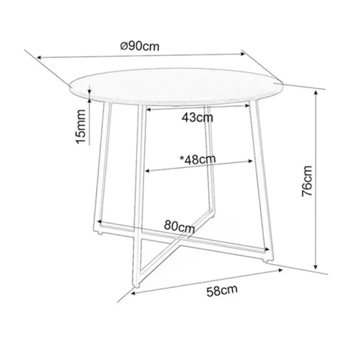 Stół do jadalni Luna okrągły blat 90 cm biały marmur