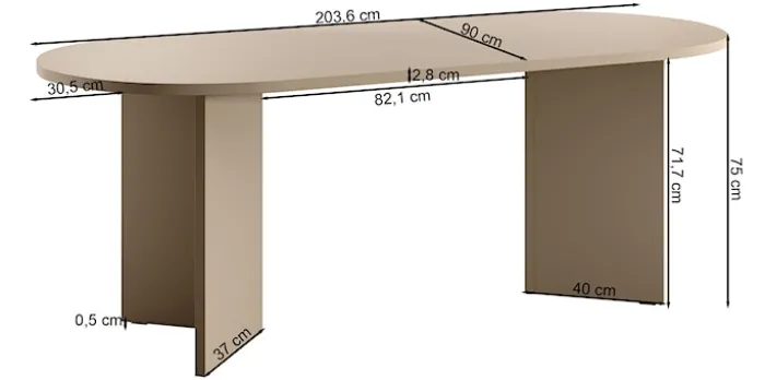 Stół do jadalni Ovo owalny 204 cm Cappuccino