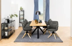 Stół do jadalni prostokątny Kardema 220x90 cm dąb fornirowany na czarnych nogach