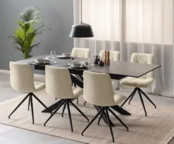 Stół do jadalni Shimess ceramiczny blat o wzorze czarnego betonu 168-210 cm