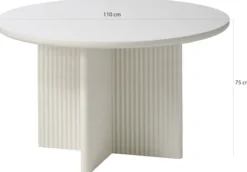 Stół okrągły Athenise 110 cm podstawa krzyżowa lamele jasnoszary