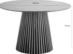 Stół okrągły do jadalni Nenters 120 cm z okrągłą podstawą lamele dąb naturalny fornir