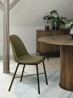Stół okrągły Gativel 120 cm z okrągłą podstawą lamele dąb palony