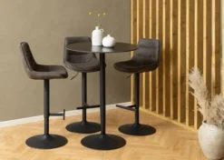Stolik barowy Roshly średnica 80 cm czarny ceramiczny blat z metalową podstawą