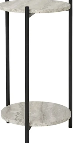Stolik boczny Leuven średnica 27 cm trawertyn / czarny
