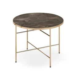 Stolik kawowy Algar o średnicy 60 cm ciemny marmur - złoto
