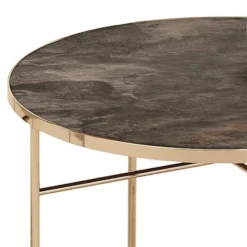 Stolik kawowy Algar o średnicy 60 cm ciemny marmur - złoto