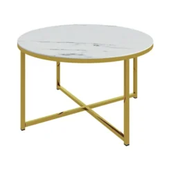 Stolik kawowy Alisma o średnicy 80 cm - złota podstawa