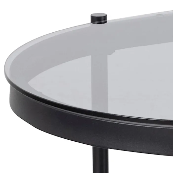 Stolik kawowy Aykal owalny z półką i szklanym blatem na metalowej podstawie 95x50 cm