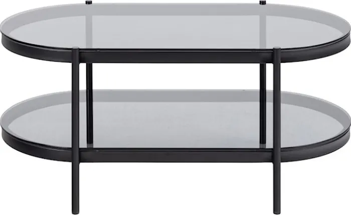 Stolik kawowy Aykal owalny z półką i szklanym blatem na metalowej podstawie 95x50 cm